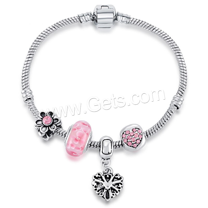 Lampwork Bracelets, Zinc Alloy, with Lampwork, plated, different length for choice & for woman & enamel & with rhinestone, lead & cadmium free, 170-210mm, Sold By Strand