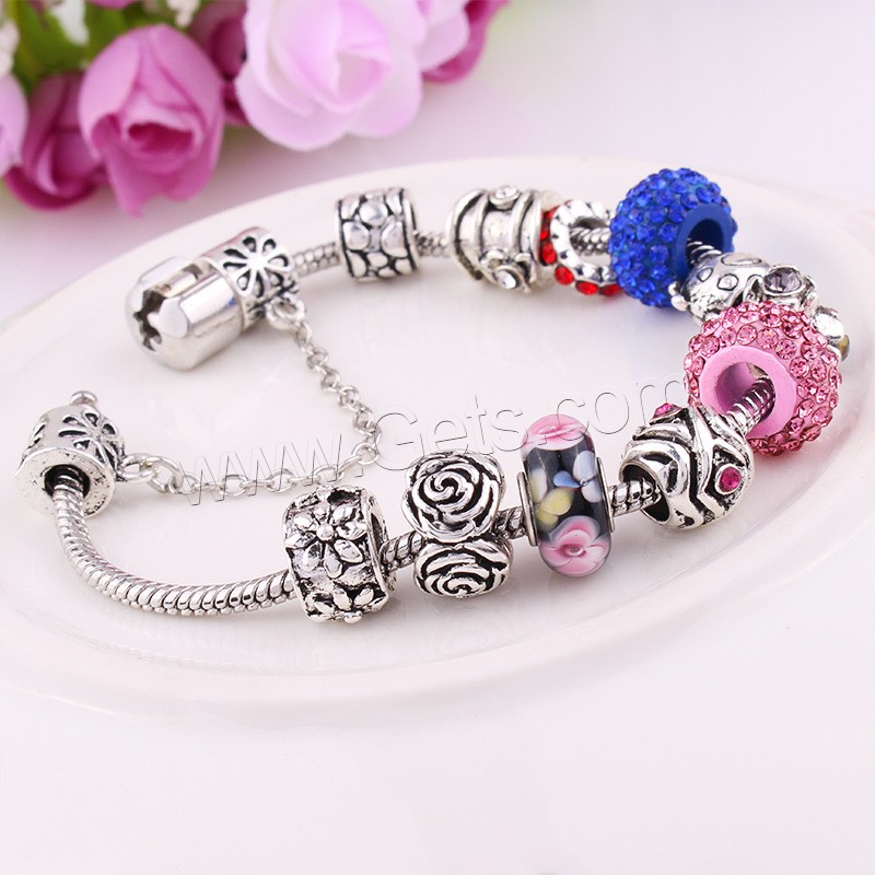 Lampwork Bracelets, Zinc Alloy, with Rhinestone Clay Pave & Lampwork, plated, different length for choice & for woman & with rhinestone, lead & cadmium free, 170-190mm, Sold By Strand