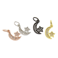 Cubic Zirconia Micro Pave Brass Pendant, Moon and Star, plated, micro pave cubic zirconia lead & cadmium free Approx 4mm 