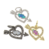 Opal Pendants, Brass, with Opal, Heart, plated, micro pave cubic zirconia lead & cadmium free Approx 4mm 