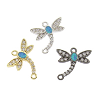 Cubic Zirconia Micro Pave Brass Connector, with Opal, Dragonfly, plated, micro pave cubic zirconia & 1/1 loop lead & cadmium free Approx 1mm 