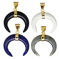 Gemstone Brass Pendants, with Brass, Moon, gold color plated, natural Approx 