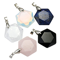 Gemstone Brass Pendants, with Brass, Hexagon, platinum color plated, natural & faceted Approx 