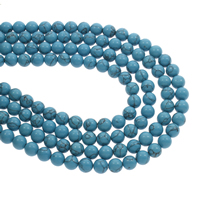 Synthetische Türkis Perlen, rund, blau, 8mm, Bohrung:ca. 1mm, Länge:ca. 14.5 ZollInch, ca. 48PCs/Strang, verkauft von Strang