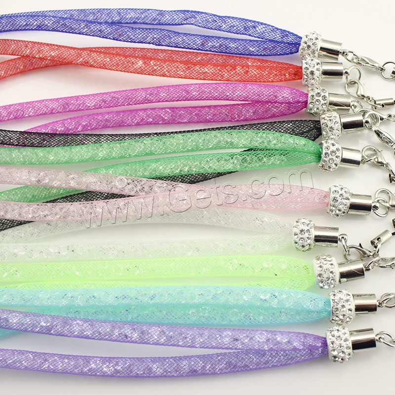 Fashion Mobile Phone Lanyard, Plastic Net Thread Cord, with Rhinestone Clay Pave & Resin Rhinestone, platinum color plated, different length for choice, more colors for choice, Sold By Strand