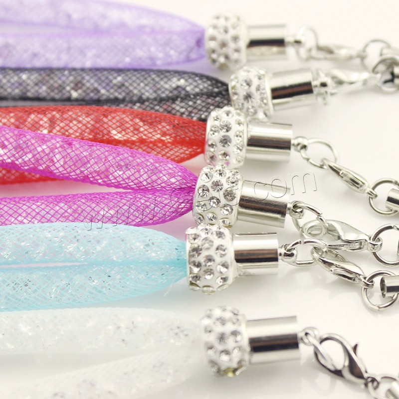 Fashion Mobile Phone Lanyard, Plastic Net Thread Cord, with Rhinestone Clay Pave & Resin Rhinestone, platinum color plated, different length for choice, more colors for choice, Sold By Strand