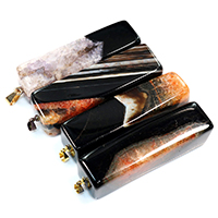 Agate Pendants de Quartz , agate quartz de glace, avec laiton, rectangle, Placage de couleur d'or, teints & naturel, 15-16x61-62x15-17mm Environ Vendu par PC