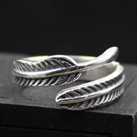 Thailand Sterling Silver Cuff Finger Ring, Leaf, for woman, 4mm, US Ring 