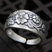 Thailand Sterling Silver Cuff Finger Ring, Flower, for woman, 16mm, US Ring 