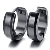 Titanium Steel Huggie Hoop Earring, black ionic, 4mm 