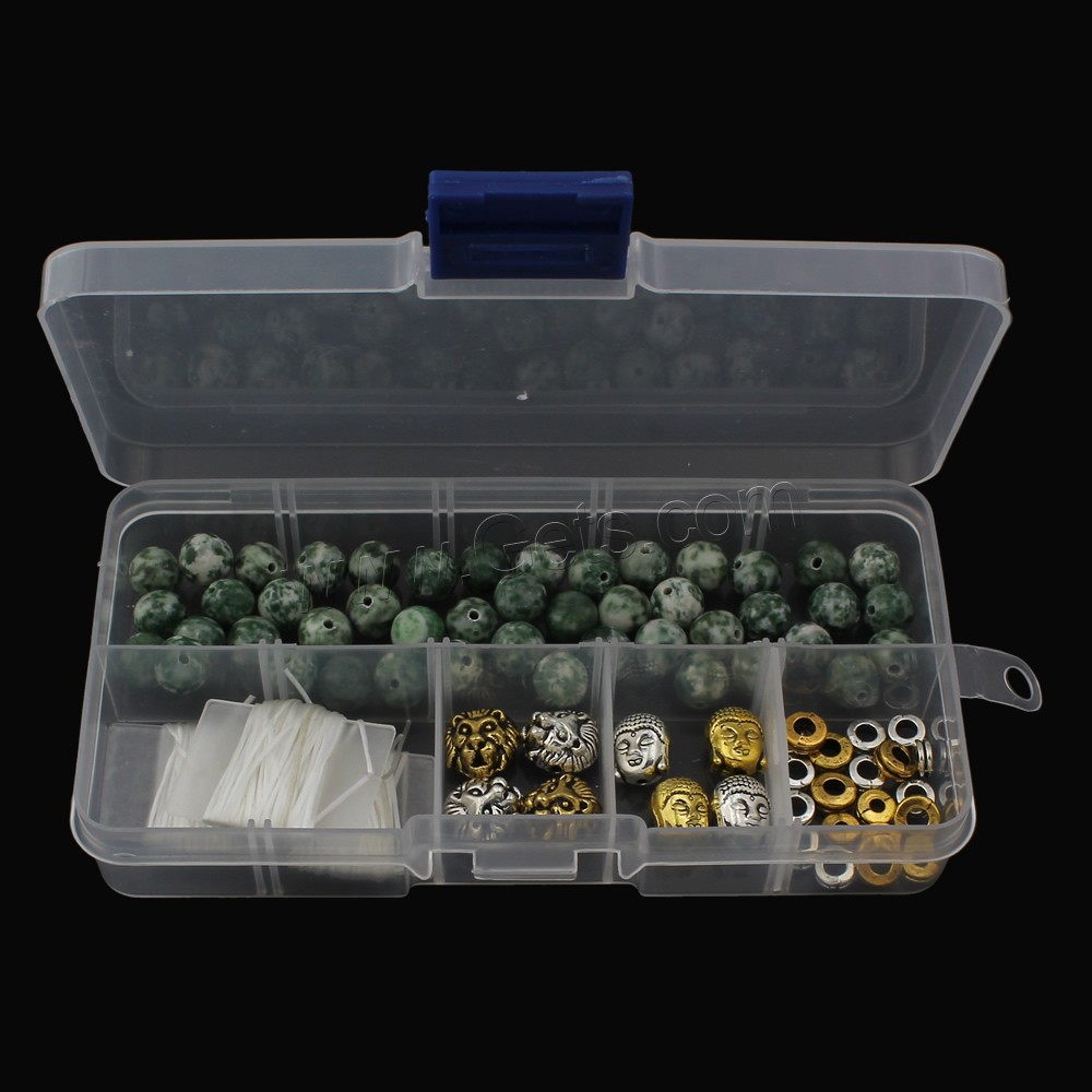 Piedras preciosas Pulsera DIY, con Caja de plástico & aleación de zinc, Esférico, diferentes materiales para la opción & diverso tamaño para la opción, Vendido por Caja