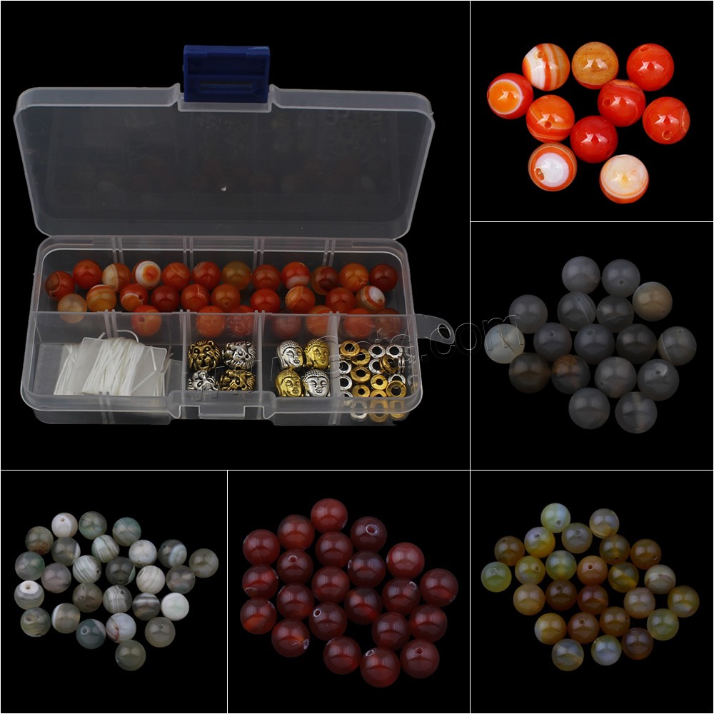 Gemstone DIY Bracelet, with Plastic Box & Zinc Alloy, Round, different size for choice, more colors for choice, Sold By Box