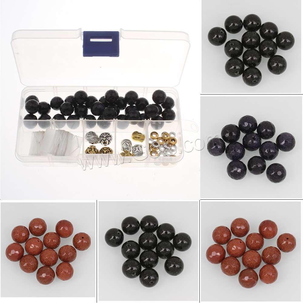 Gemstone DIY Bracelet, with Plastic Box & Zinc Alloy, Round, different materials for choice & different size for choice & faceted, Sold By Box