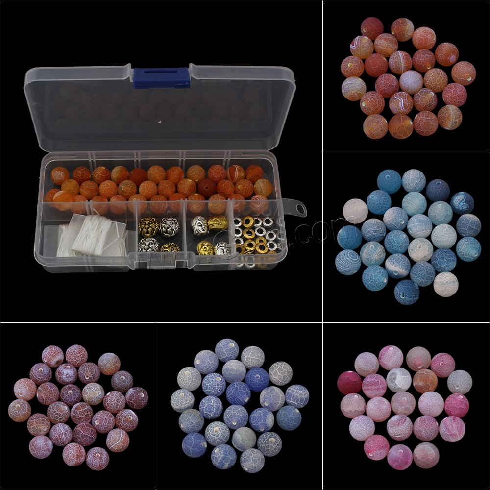 Effloresce Agate DIY Bracelet, with Plastic Box & Zinc Alloy, Round, different size for choice, more colors for choice, Sold By Box