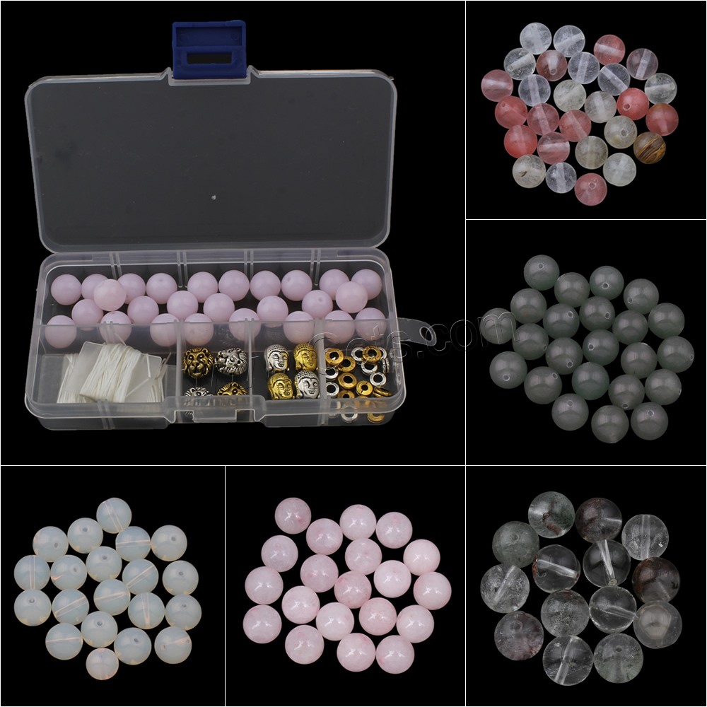 Piedras preciosas Pulsera DIY, con Caja de plástico, Esférico, diferentes materiales para la opción & diverso tamaño para la opción, Vendido por Caja