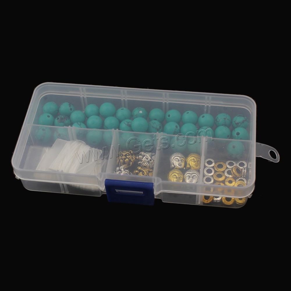 Synthetic Turquoise DIY Bracelet, with Plastic Box, Round, different size for choice, more colors for choice, Sold By Box