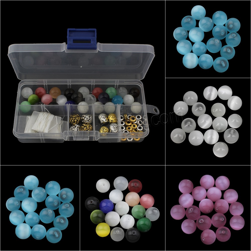 Cats Eye DIY Bracelet, with Plastic Box, Round, different size for choice, more colors for choice, Sold By Box