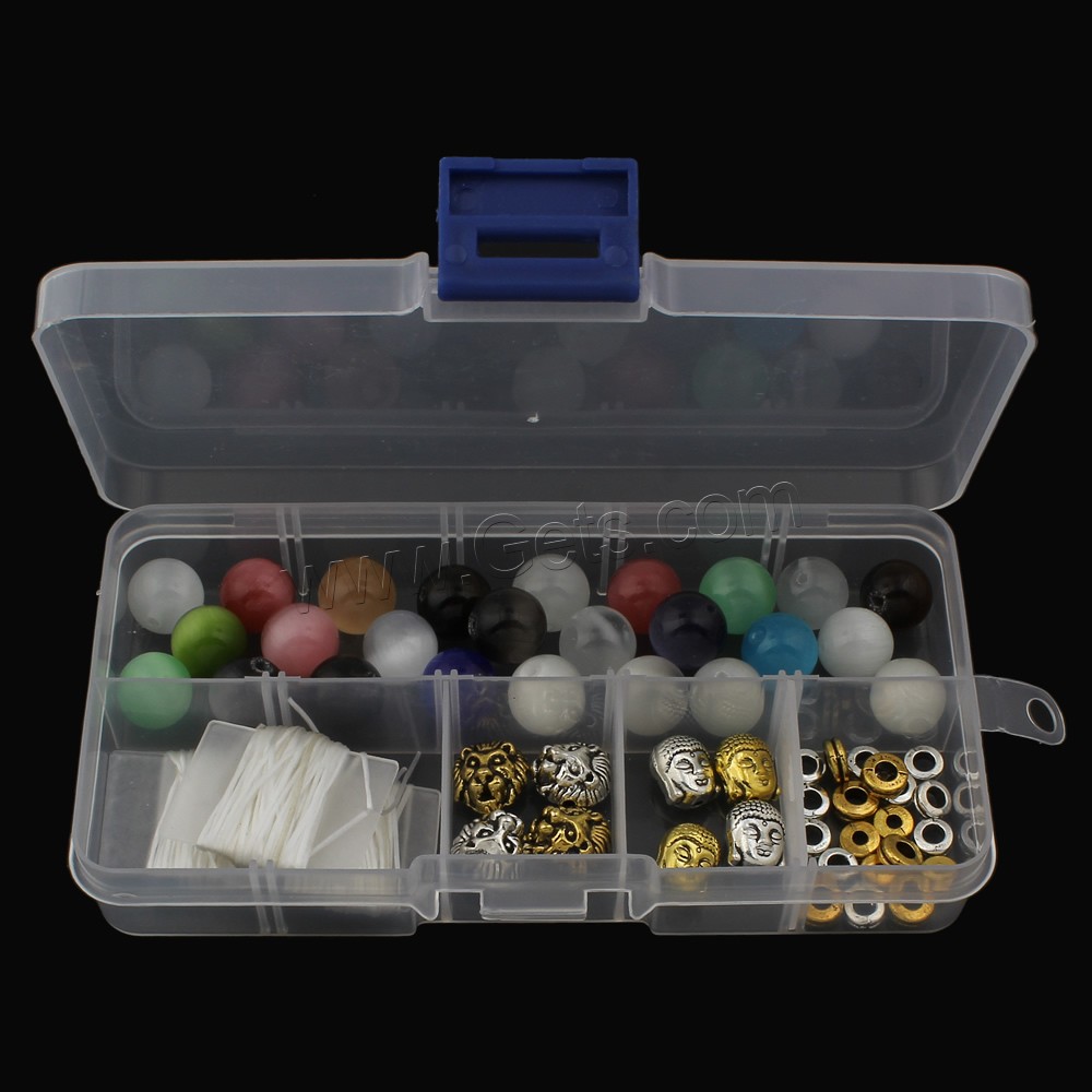 кошачий глаз DIY Браслет, с пластиковая коробка, Круглая, разный размер для выбора, Много цветов для выбора, продается Box