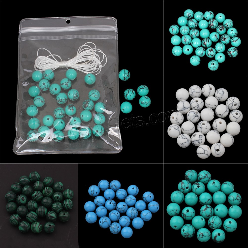 Synthetic Turquoise DIY Bracelet, with PE Plastic & Elastic Thread, Round, different size for choice, more colors for choice, Sold By Bag