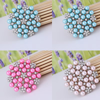 Plastic Pearl Brooch, Zinc Alloy, with ABS Plastic Pearl, Flower, silver color plated, for woman & with rhinestone lead & cadmium free 