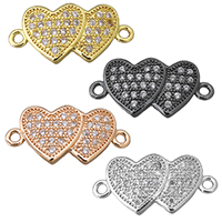 Cubic Zirconia Micro Pave Brass Connector, Heart, plated, micro pave cubic zirconia & 1/1 loop Approx 1mm 