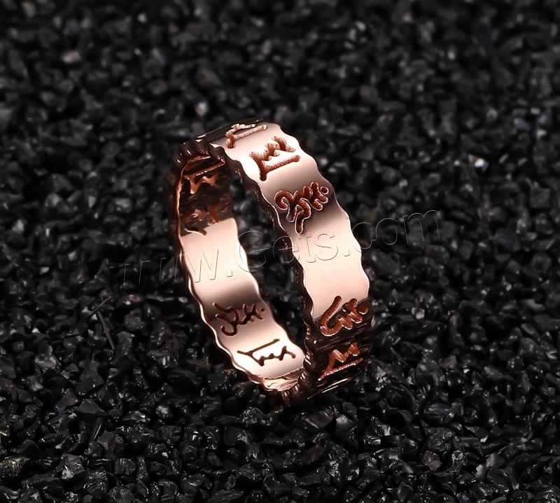 Titanium Steel Finger Ring, Donut, rose gold color plated, om mani padme hum & different size for choice & for woman, 5mm, Sold By PC