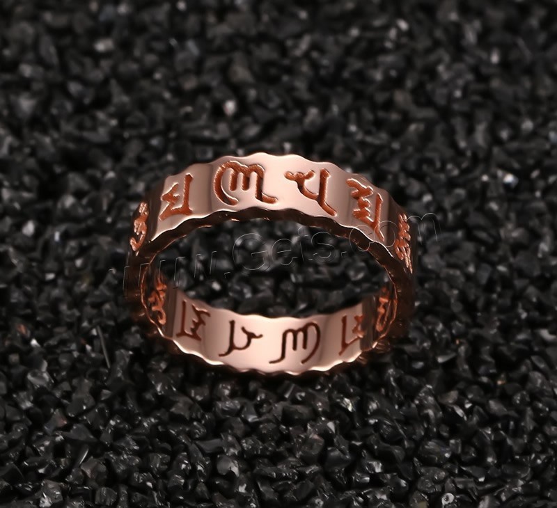 Titanium Steel Finger Ring, Donut, rose gold color plated, om mani padme hum & different size for choice & for woman, 5mm, Sold By PC