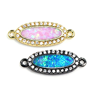 Cubic Zirconia Micro Pave Brass Connector, with Opal, Flat Oval, plated, micro pave cubic zirconia & 1/1 loop Approx 1mm 