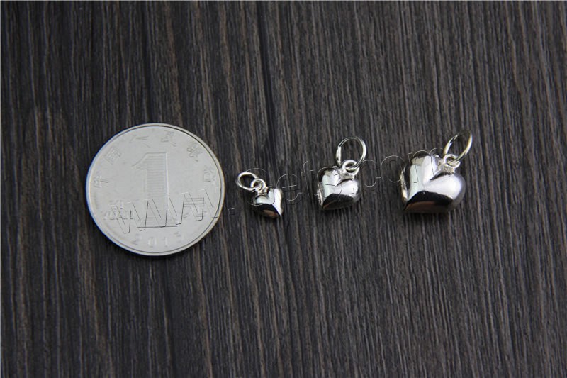 Серебряное сердце подвески, Серебро 925 пробы, Сердце, разный размер для выбора, отверстие:Приблизительно 2-3mm, продается PC