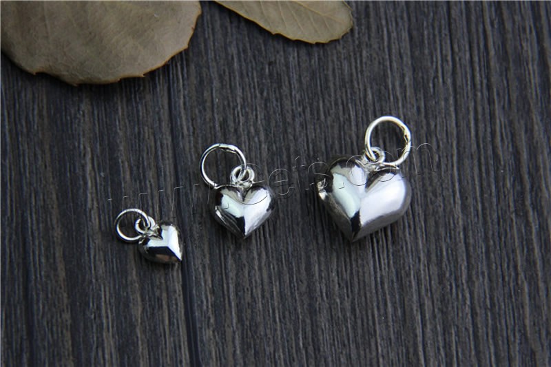Colgantes de plata esterlina de corazón, plata de ley 925, diverso tamaño para la opción, agujero:aproximado 2-3mm, Vendido por UD