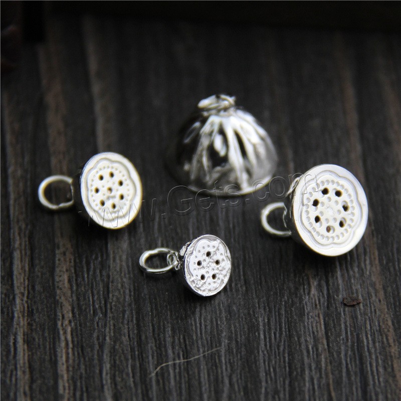Sterling Silver Pendants, 925 Sterling Silver, Lotus Seedpod, different size for choice, Hole:Approx 2mm, Sold By PC