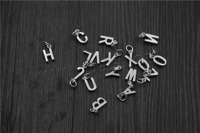 Sterling Silver Letter Pendants, 925 Sterling Silver, mixed, 6.5-7.5mm, Hole:Approx 2mm, Sold By PC