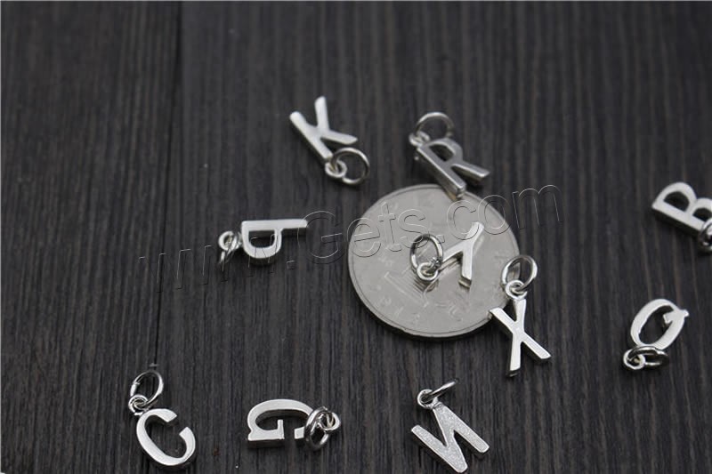 Sterling Silver Letter Pendants, 925 Sterling Silver, mixed, 6.5-7.5mm, Hole:Approx 2mm, Sold By PC