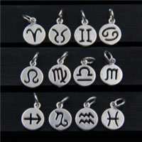Sterling Silver Pendants, 925 Sterling Silver, Flat Round, Zodiac symbols jewelry & mixed pattern, 10mm Approx 2-3mm 