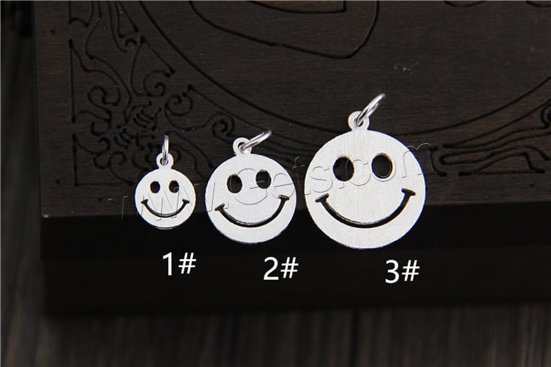 Sterling Silver Pendants, 925 Sterling Silver, Smiling Face, different size for choice & brushed, Hole:Approx 2mm, Sold By PC