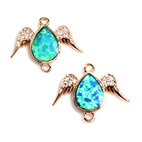 Cubic Zirconia Micro Pave Brass Connector, with Opal, Angel Wing, real rose gold plated, micro pave cubic zirconia & 1/1 loop Approx 1mm 