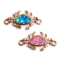 Cubic Zirconia Micro Pave Brass Connector, with Opal, Crab, real rose gold plated, micro pave cubic zirconia & 1/1 loop Approx 1mm 