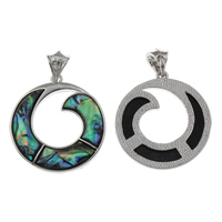 Abalone Shell Pendants, Zinc Alloy, with brass bail & Abalone Shell, Flat Round, platinum color plated, nickel, lead & cadmium free Approx 