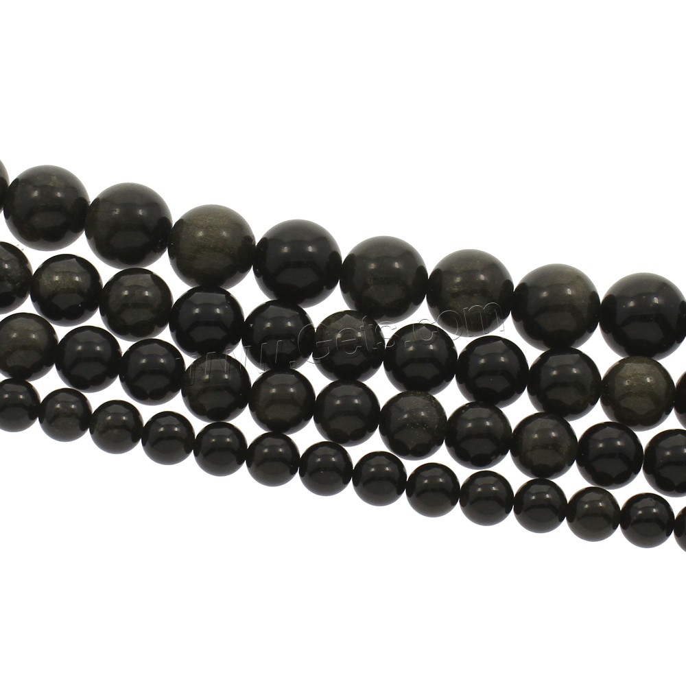 Gold- Obsidian Perle, rund, verschiedene Größen vorhanden, Bohrung:ca. 1mm, Länge:ca. 15.5 ZollInch, verkauft von Strang