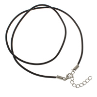 Rubber Necklace Cord, with iron chain, zinc alloy lobster clasp, with 1.5Inch extender chain, platinum color plated, black, 2mm Approx 19 Inch 