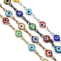 Brass Beading Chains, with plastic spool, Evil Eye, plated, enamel 