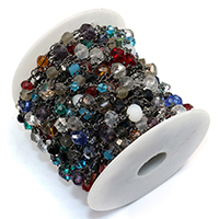 Messing dekorative Kette, mit Kunststoffspule & Kristall, metallschwarz plattiert, gemischte Farben, 13x4-8x4-8mm, verkauft von m