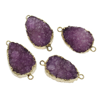Natural Agate Druzy Connector, Ice Quartz Agate, with Zinc Alloy, Teardrop, gold color plated, druzy style & 1/1 loop, purple - Approx 2mm 