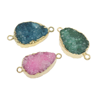 Natural Agate Druzy Connector, Ice Quartz Agate, with Zinc Alloy, Teardrop, gold color plated, druzy style & 1/1 loop - Approx 2mm 