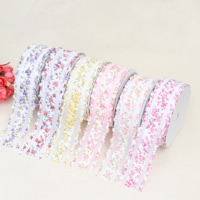 Polyester Ribbon, with Gauze, with flower pattern & single-sided, mixed colors, 38mm 