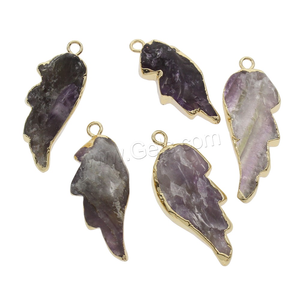 Amethyst Pendant, with Zinc Alloy, Wing Shape, gold color plated, February Birthstone & different size for choice, Hole:Approx 2mm, Approx 5PCs/Bag, Sold By Bag