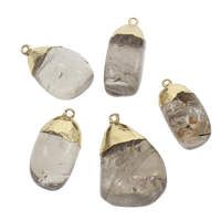 quartz fumé Pendentif, avec alliage de zinc, Placage de couleur d'or, couleurs mélangées - Environ 2mm, Environ Vendu par sac