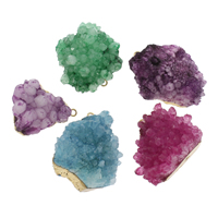 Ice Quartz Agate Pendants, with Zinc Alloy, gold color plated, druzy style, mixed colors - Approx 2mm, Approx 