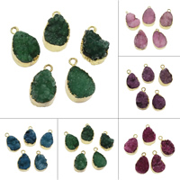 Ice Quartz Agate Pendants, with Zinc Alloy, Teardrop, gold color plated, druzy style - Approx 2mm, Approx 