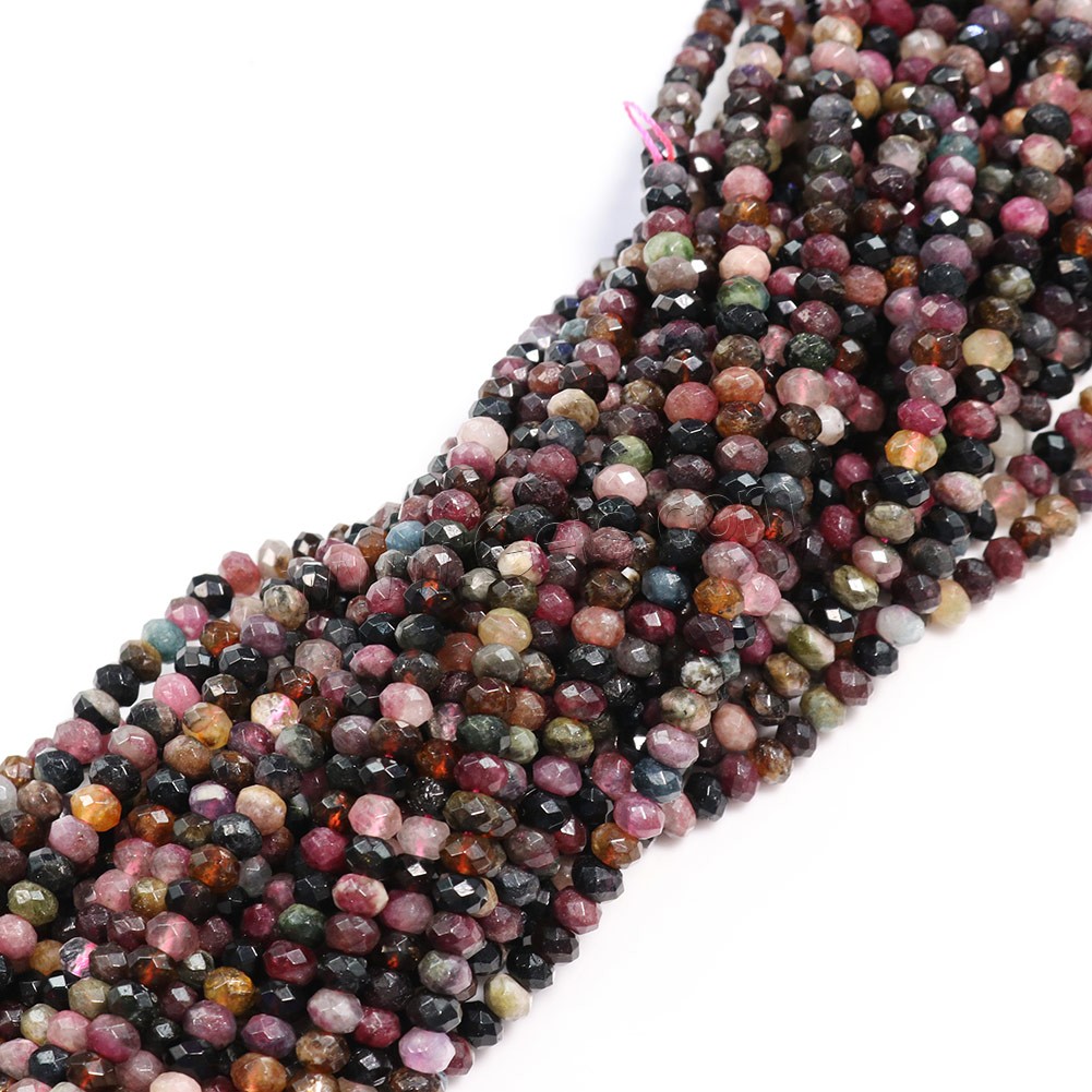 Natürlicher Turmalin Perlen, Rondell, verschiedene Größen vorhanden & facettierte, Bohrung:ca. 0.5-1mm, Länge:ca. 16 ZollInch, verkauft von Strang